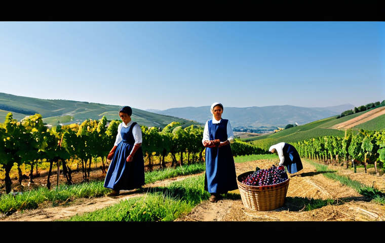 **
"A large family participating in Rtveli, the Georgian grape harvest. They are in a sunny vineyard, fully clothed in modest, traditional clothing, picking grapes and filling baskets. Background shows rolling hills and blue sky. Safe for work, appropriate content, perfect anatomy, natural proportions, professional photography, family-friendly."
**