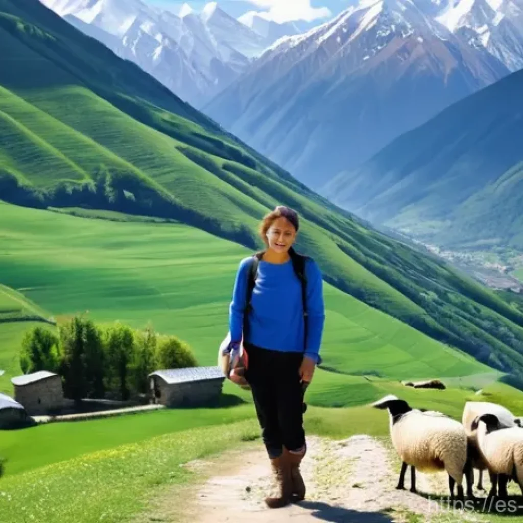 조지아의 여행 블로거 추천 - **Prompt:** A female solo traveler in her late 20s, dressed in practical and modest hiking attire (l...