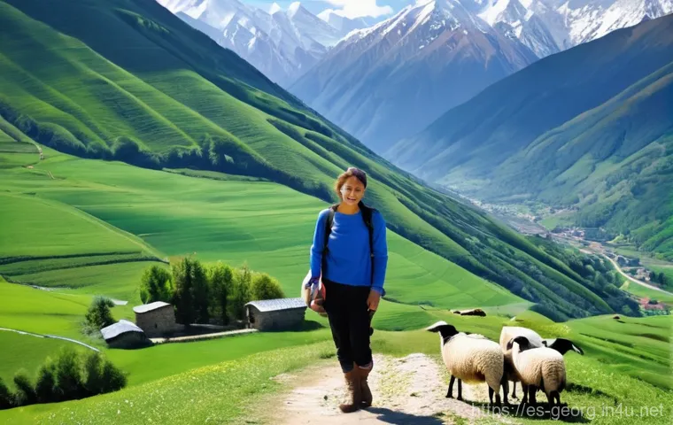 조지아의 여행 블로거 추천 - **Prompt:** A female solo traveler in her late 20s, dressed in practical and modest hiking attire (l...