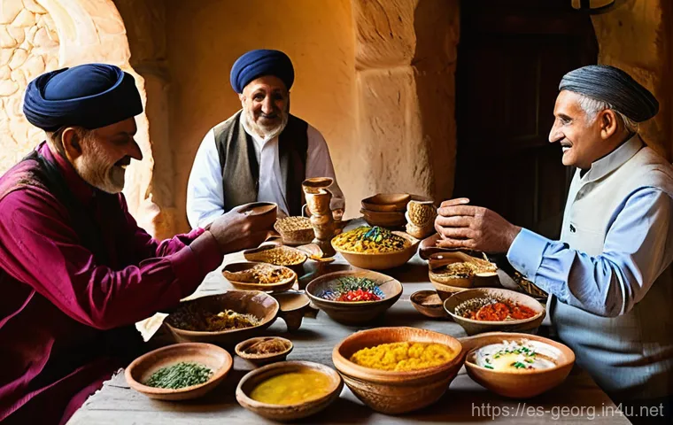 조지아 민족성 이해하기 - **Georgian Supra Feast in a Rustic Setting:**
"A vibrant and warm Georgian Supra (traditional fe...