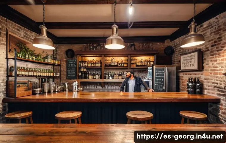 조지아 수제 맥주 투어 - A cozy, historic brewery interior in Savannah, Georgia, featuring rustic wooden beams, vintage brewi...