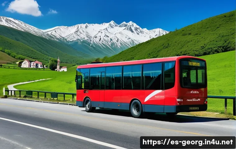 조지아 도시 간 이동 옵션 - A detailed scenic view of a modern interurban bus traveling through Georgia&rsquo;s countryside, featuring...