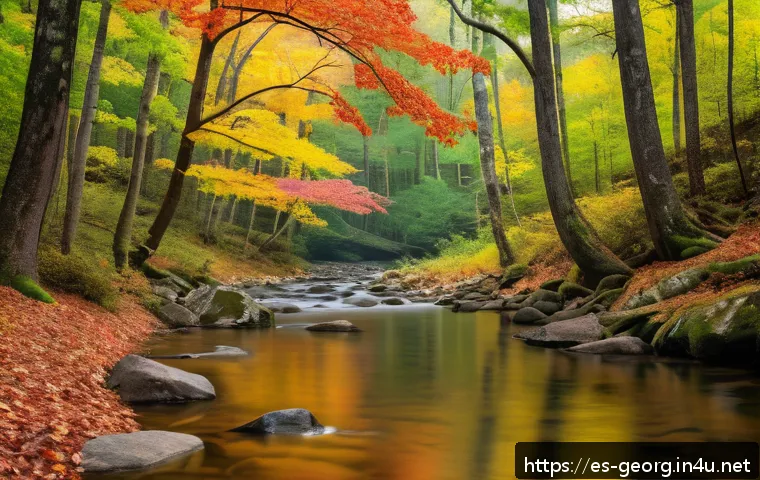 조지아 자연 보호 활동 참여 방법 - A vibrant autumn scene in the Appalachian forests of northern Georgia, showcasing a diverse array of...