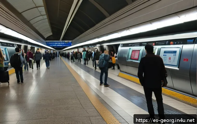 트빌리시 교통 체계 - A bustling Tbilisi metro station interior during rush hour, showing clean and modern platforms with ...