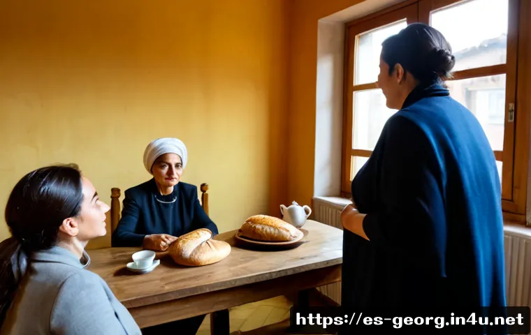 Home 17 조지아 여성의 사회적 역할 - Photorealistic documentary-style scene in Tbilisi, Georgia: a confident Georgian woman leading a com...